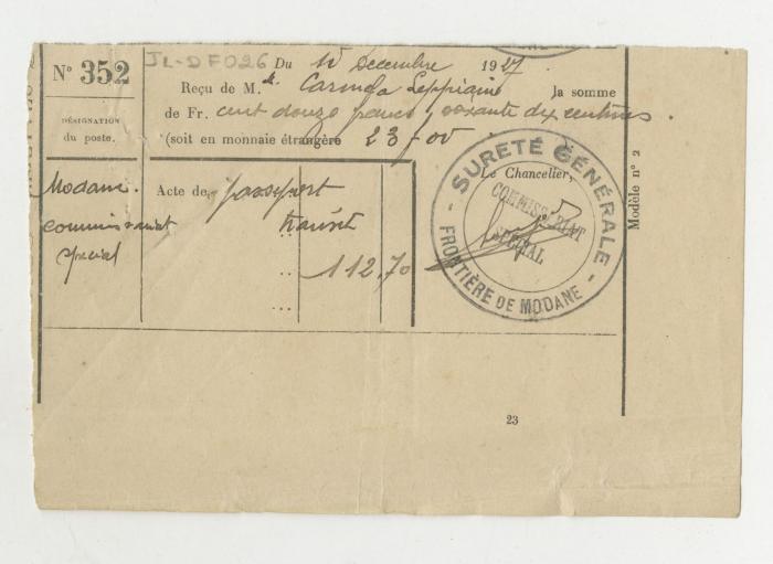 Comprobante de pago por tránsito de pasaporte