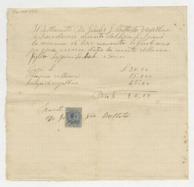 Comprobante de pago por gastos del sepelio de Sara Lepiani