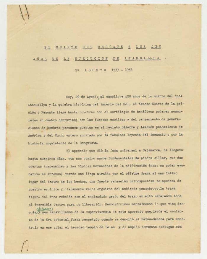 "El cuarto del rescate a los 420 años de la ejecución de Atahuallpa"