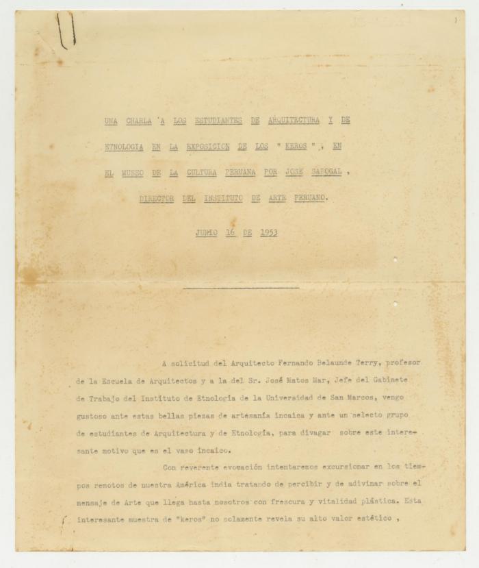 Charla  a los estudiantes de arquitectura y etnología en la exposición de los "keros"